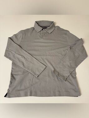 Banana Republic Men's Luxe Touch Long Sleeve Polo Shirt Cotton MEDIUM GRAY